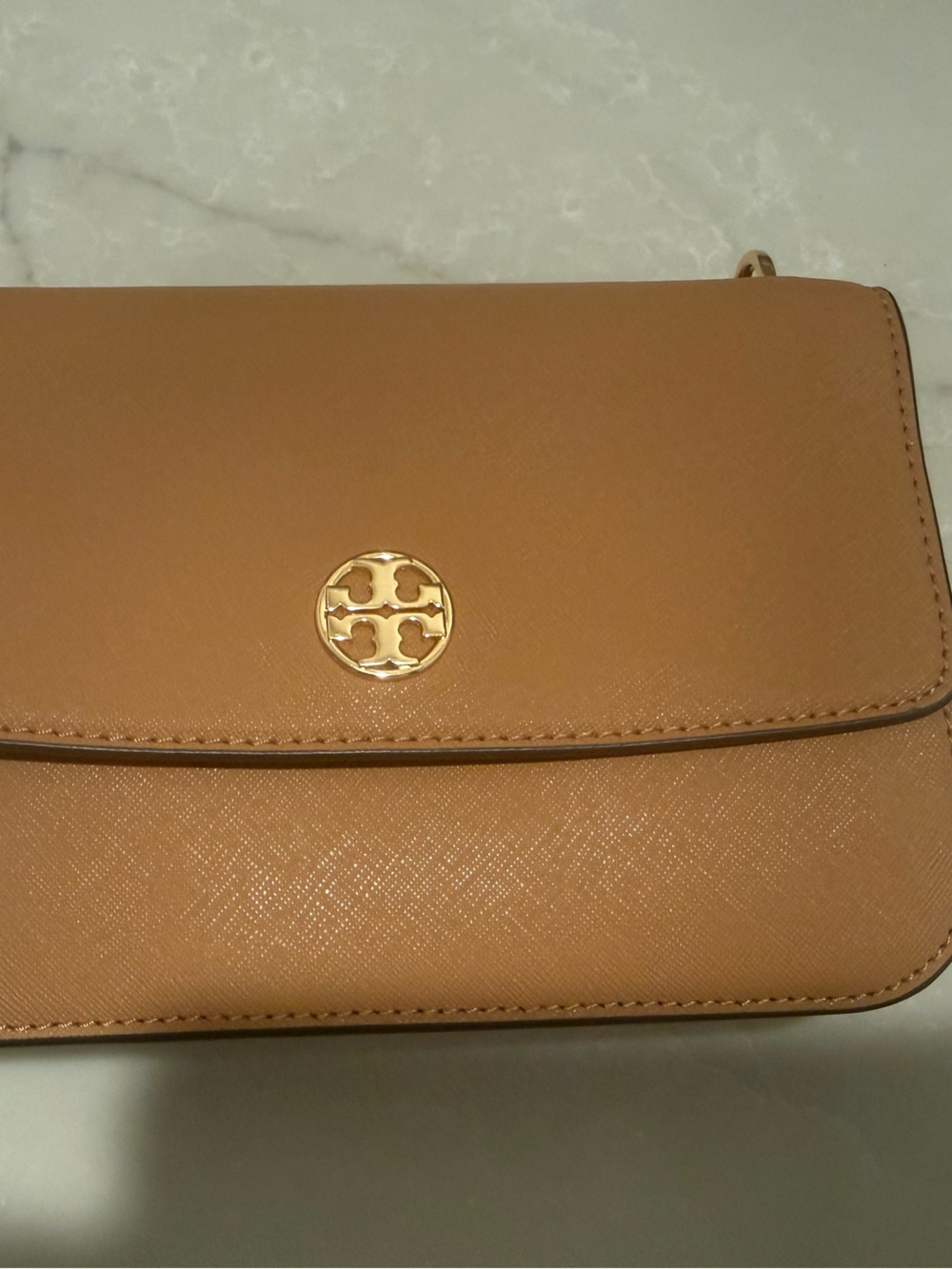 Tory Burch Camel/Tan Leather Crossbody with Gold Logo